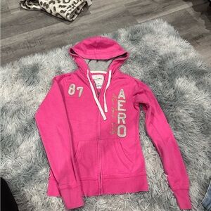 Aeropostale Hot Pink Zip Hoodie with Embroidered Logo
